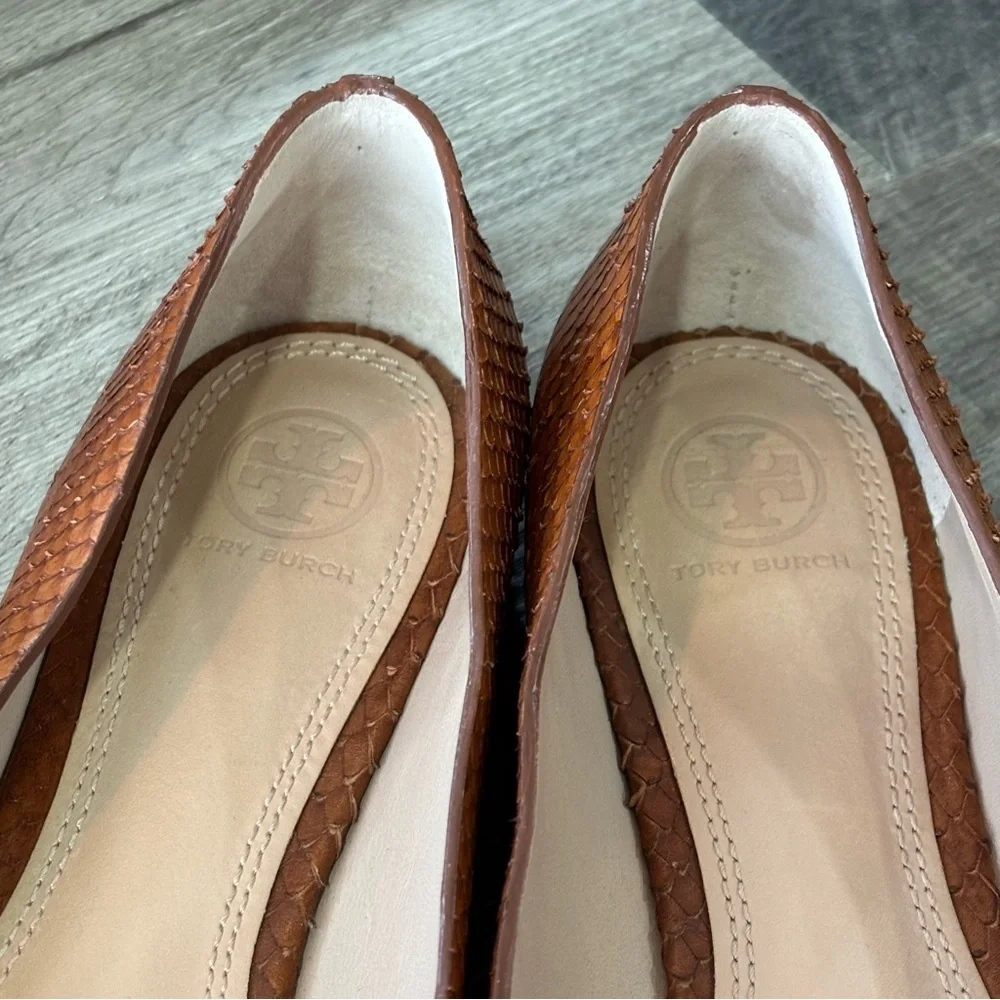 Tory Burch Lowell 2 Snakeskin-Embossed Leather Flats Brown - Size 9M, GUC - Picture 8 of 10